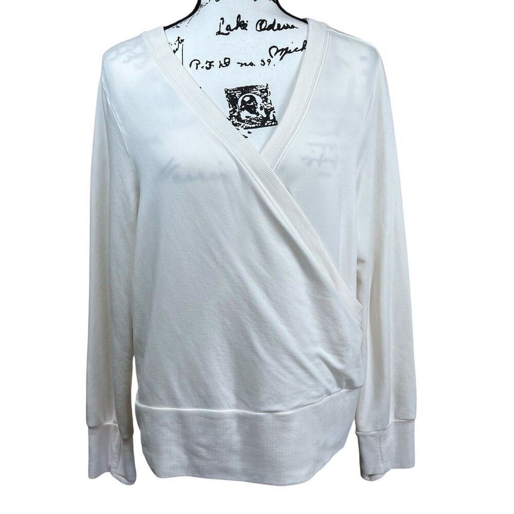 Athleta  White Criss Cross Long Sleeve Sweater Soft athleisure casual size XL